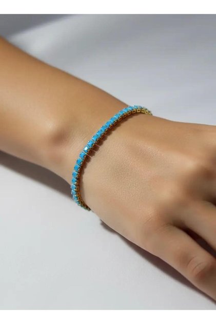 Steel Gold Blue Baguette Stone Waterway Bracelet - 26Slb04