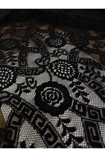 150 cm Wide Black Lace Fabric – Floral and Geometric Patterned Evening Dress Lace