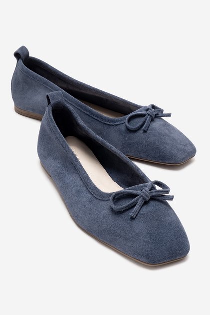 Sosa Denim Blue Suede Genuine Leather Blunt Toe Bowknot Women's Ballerina Shoes