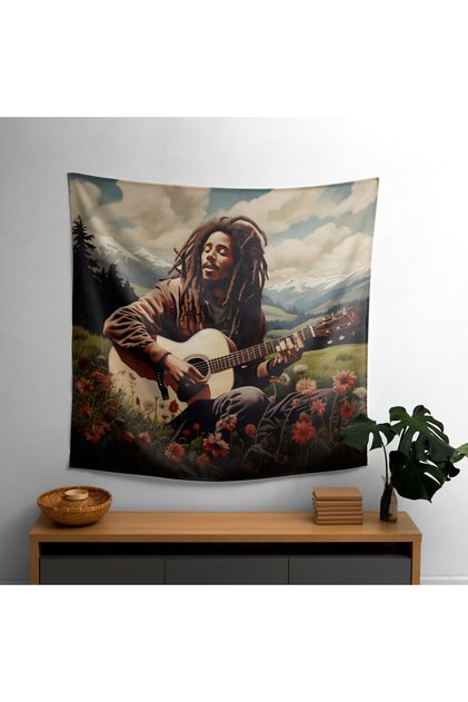 Bob Marley Peaceful Meadow Wall Cloth - 100% Cotton Backing, Polyester Front - Vibrant Colors, Sublimation