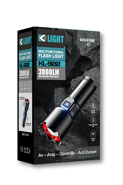 KLIGHT 3000 lm Şarj Edilebilir Güçlü Uzun Menzil Araç-Acil Durum