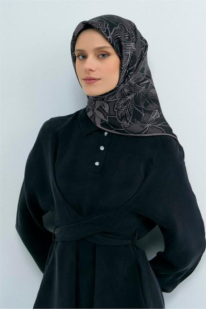 وشاح حريري صيف 2026 - 9539-83 أسود مدخن من قماش التويل