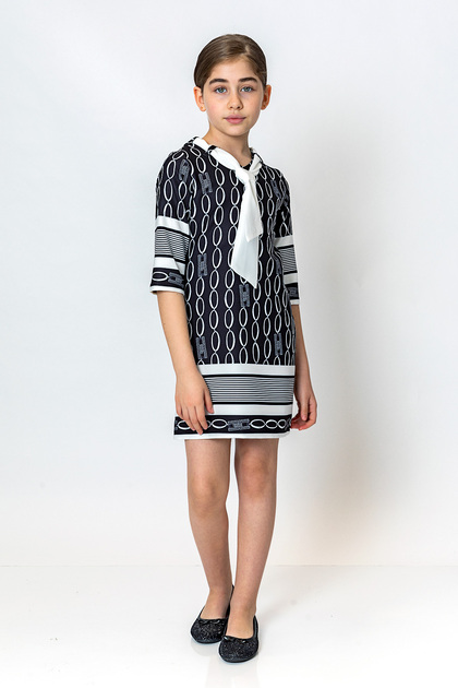 Girl's Patterned Dress with Scarf Detail - New Season