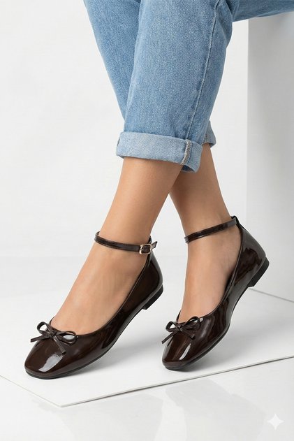 Patent Leather Mary Jane Ballerina Shoes with Stylish Buckle and Orthopedic Sole for Daily Wear