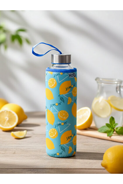 H2O Lemon Patterned Glass Flask with Cover 500 ml