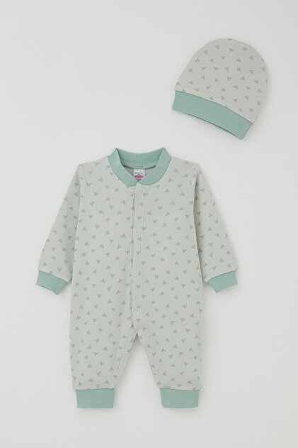 Baby Boy Jumpsuit with Mini Triangles Pattern, 0-6 Months, Water Green