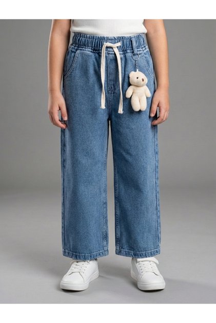 Girl's Mascot Teddy Bear Jeans with Elastic Waist