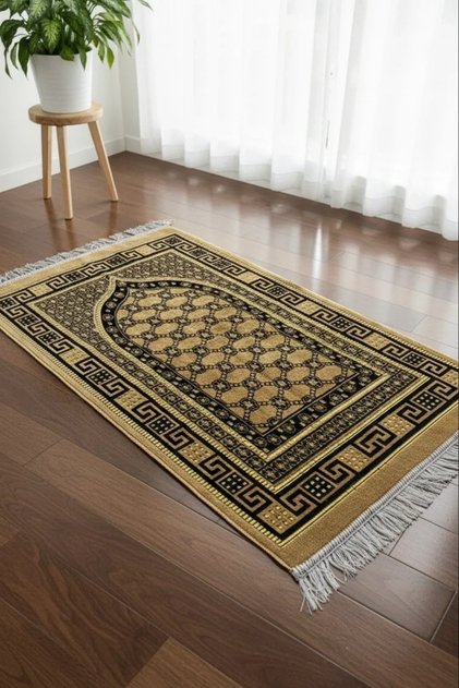 Velvet Tasseled Prayer Rug Navy Blue