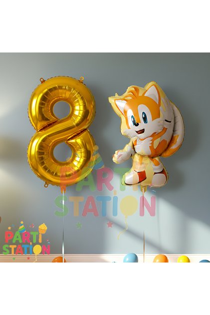 Sonic Tails 8 Year Old Foil Balloon Set – Number 1 Birthday Party Decoration