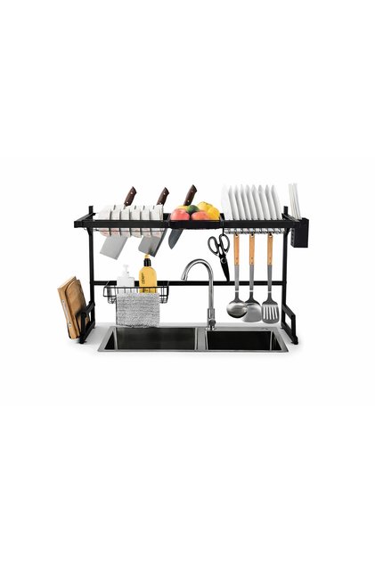 Suport multifunctional pentru uscare si depozitare vase, organizator bucatarie metalic, 2 niveluri