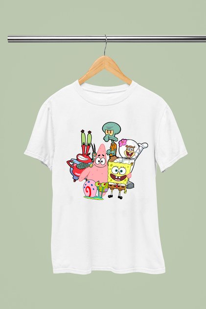 Spongebob Printed Cotton Short-Sleeved Regular Fit Youth and Children's T-Shirt