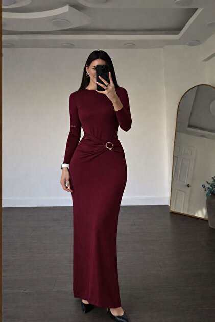 khar Women's Olla Long Evening Dress with Gold Buckle Detail, Stylish Evening  Gown for Special Occasions- Trendyol