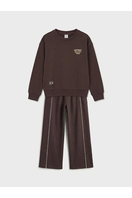 Plum Crew Neck Girls' Thick Sweatshirt and Sweatpants (S6)