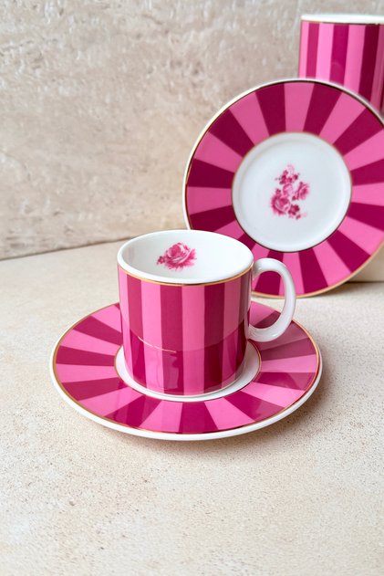 Candy Pink Premium Porcelain 4-Piece Coffee Cup Set for 2 People 90 ml Love Red-Pink