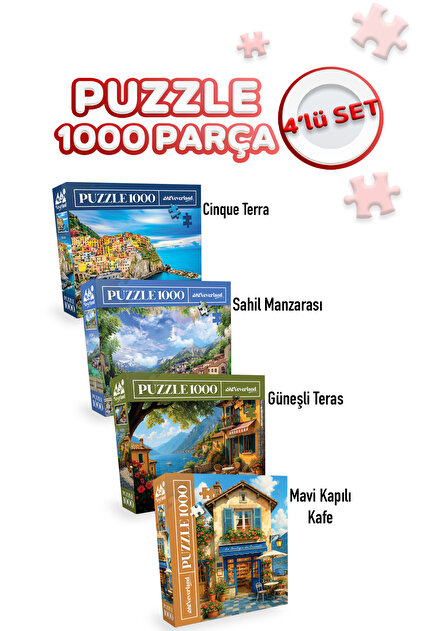 Allians 4'lü 1000 Parça Puzzle Seti, Cinque Terre ve Sahil