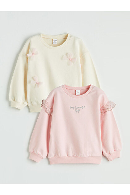 キッズ・ファミリー maa LC Waikiki LCW Kids Ekru Bisiklet Yaka Nakışlı Kız Çocuk