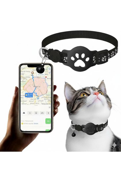Tracking Device Slot Reflective Bell Cat Collar Black