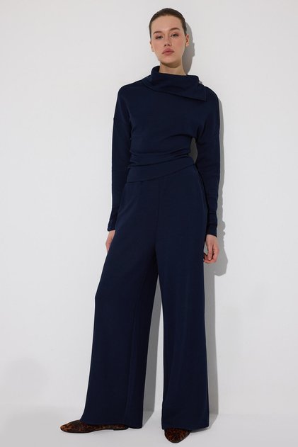 Asymmetric Knitted Blouse and Pants Set