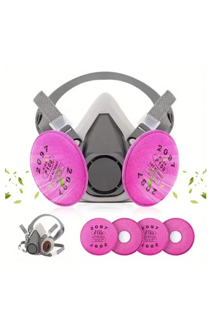 5 in 1-Set 6200 Respirator Gas Mask Half Face with 2097 Filter Goggles Set for Epoxy Dust Paint Vap