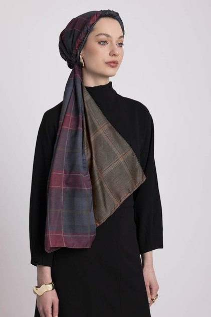 Pera Patterned Double-Sided Shawl - Burgundy