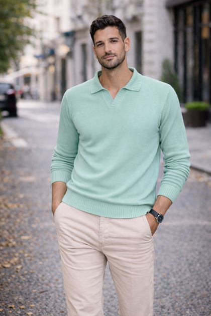Men's Standard Fit Polo Collar Knit Sweater
