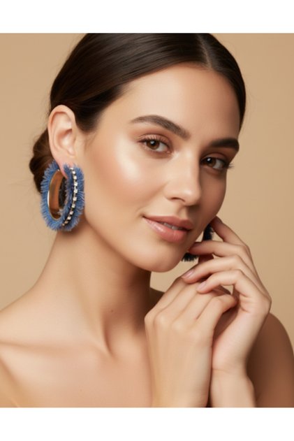 Zircon Stone Detailed Dangle Hoop Earrings with Rhinestones