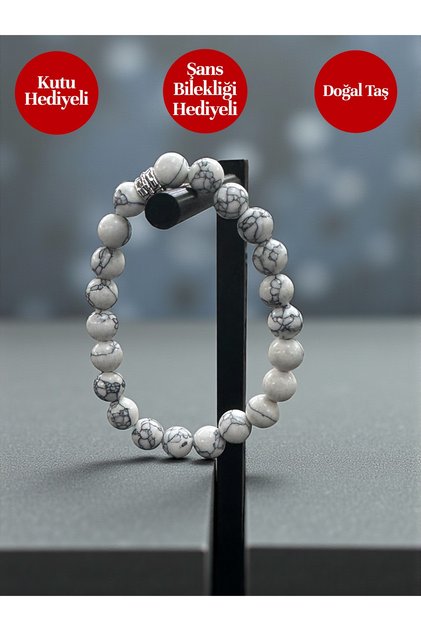 Howlite Stone Bracelet – Certified Natural Stone – Gift Boxed & Lucky Bracelet with Gift