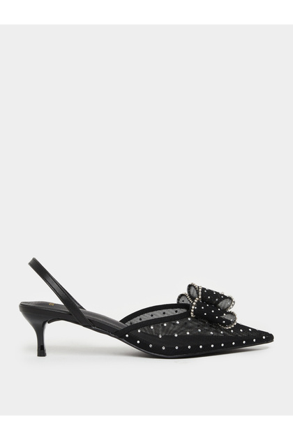 Women Black Embellished Kitten Heels Shoes