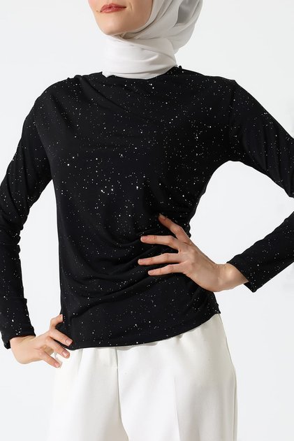 Star Dust Sandy Half Turtleneck Side Gathered Long Sleeve Women's Blouse