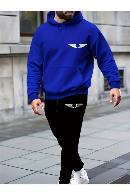 Text Printed Hoodie and Jogger Bottom Tracksuit Set