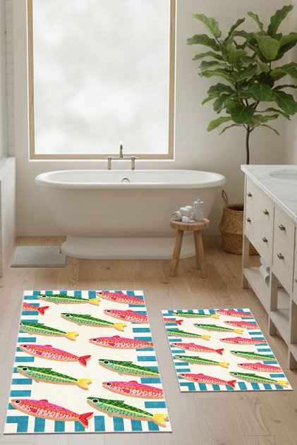 Non-Slip Base Modern Bathroom Mat Set | Thin & Washable | 60X100 & 40X60 cm