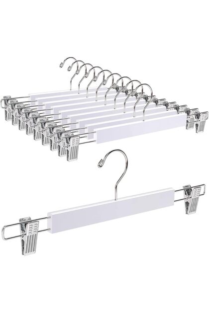 Skirt Hangers, Clothes Plastic Pant Hangers with 2-Adjustable Anti-Rust Clips 360 ° Swivel Hooks