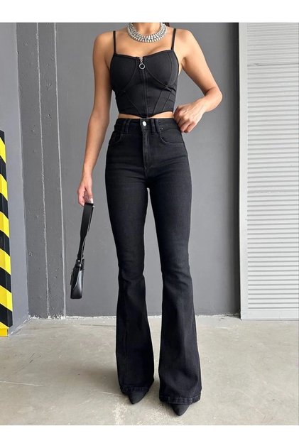 Black Lycra High Waist Spanish Jean Pants