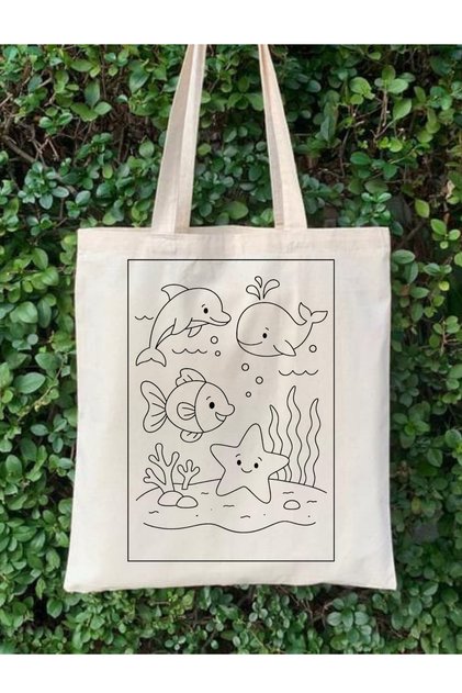 Sea Creatures Themed Fish Children's Painting Bag (Paintable Cloth Bag)