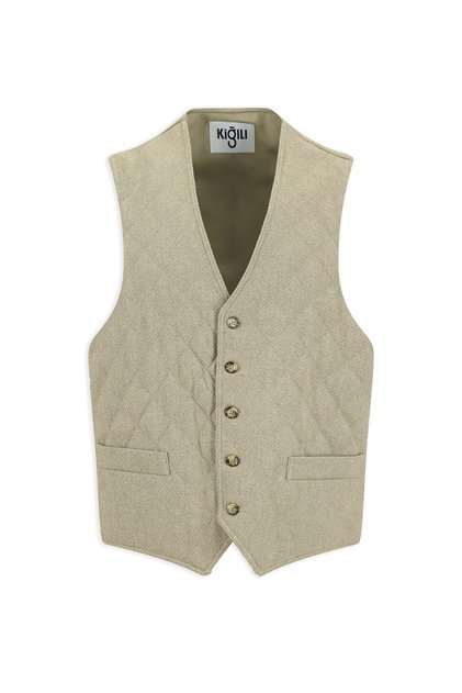 Slim Fit Patterned Wool Quilted Vest