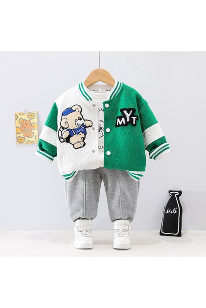Set 3 piese pentru băieți – Cardigan sport verde, bluză și pantaloni groși