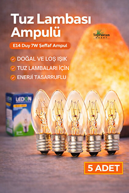 5 Adet Tuz Lambası Ampulü E14 Duy 7W Şeffaf Ampul