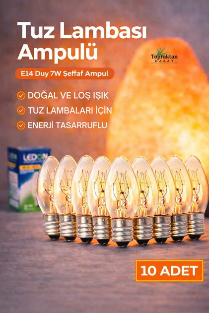 10 Adet Tuz Lambası Ampulü E14 Duy 7W Şeffaf Ampul
