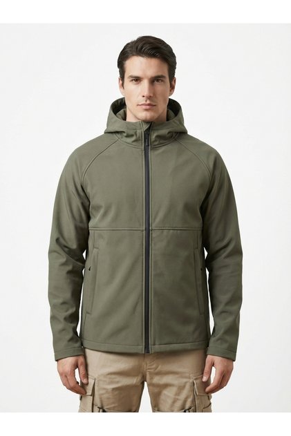 Hooded Tactical Outdoor Softshell Coat Khaki Windbreaker