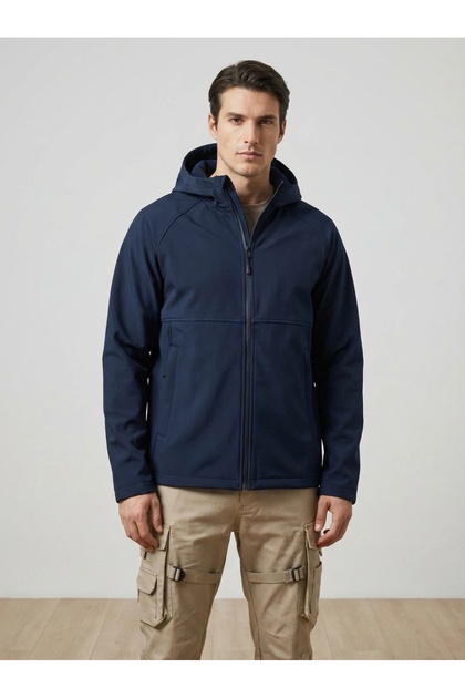 Hooded Tactical Outdoor Softshell Coat Navy Blue Windbreaker