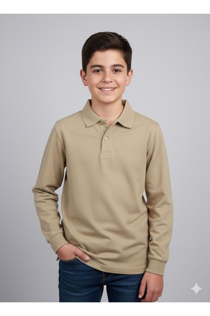 Polo Collar Stone Colored Cotton School T-Shirt