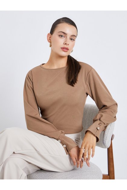 Women Brown Long Sleeve Knit Top