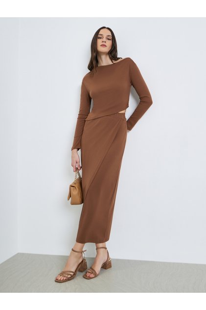 Women Boat Neck Top and Skirts Co-Ords