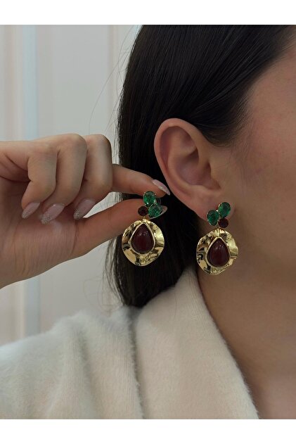 Green Stone Detailed Dangle Earrings