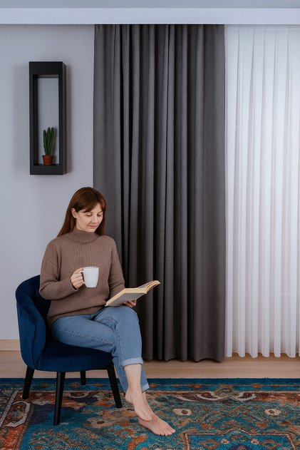 Patterned Draped Jacquard Thick Background Curtain for Living Room, Living Room, Bedroom