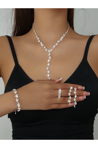 4-Piece Embellished Necklace, Bracelet, Ring And Earrings Jewelry Set