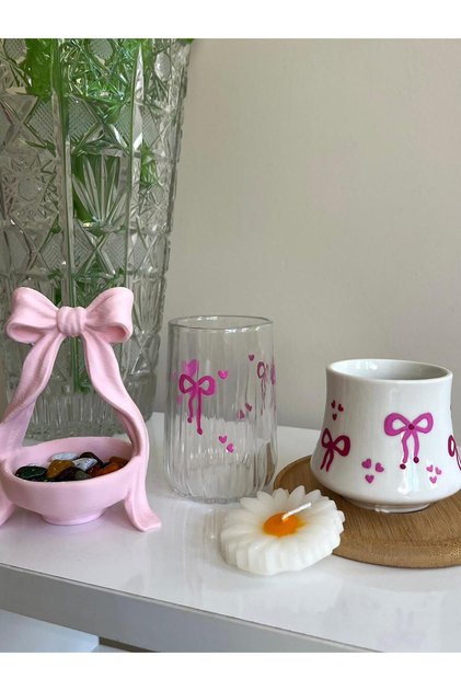 Handmade Ribbon Coffee Cup, Water Cup, Turkish Delight Cup, Candle Gift Set