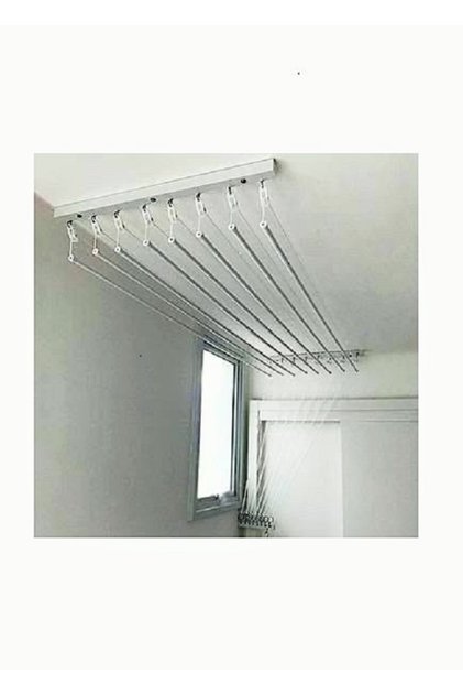 Metalik 3 sıra (30 cm) - boy: 150 cm - beyaz asansörlü çamaşır kurutma askısı