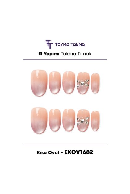 EKOV1682 Kısa Oval 10'lu Tekrar Kullanılabilir El Yapımı Protez Takma Tırnak Ten Rengi-XS