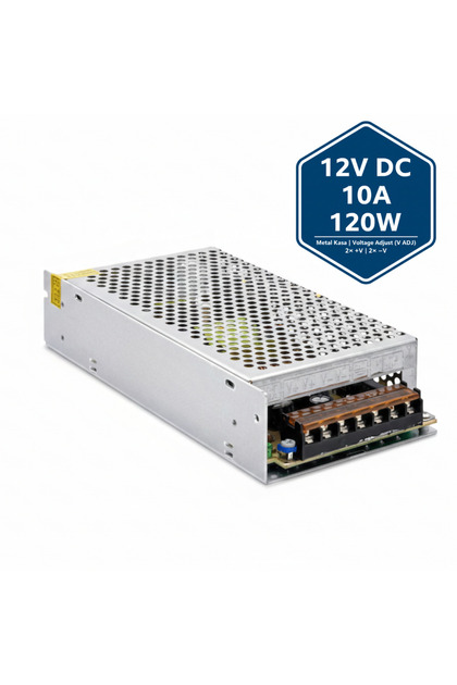 Hightek 12V 10A Metal Kasa Adaptör | 120W DC Güç Kaynağı | Kalın Gövde